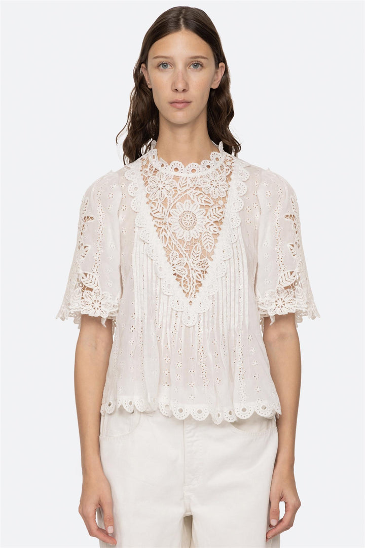Marcella Lace Short Sleeved Top White