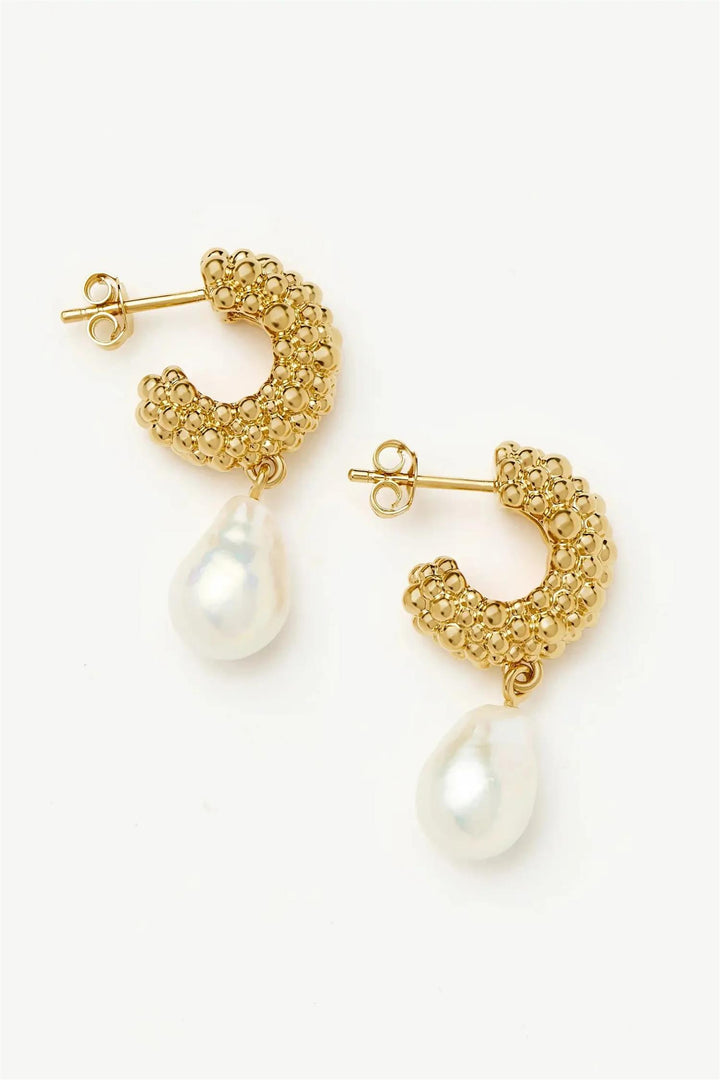Peral Baya Small Hoop Drop Earrings Gold