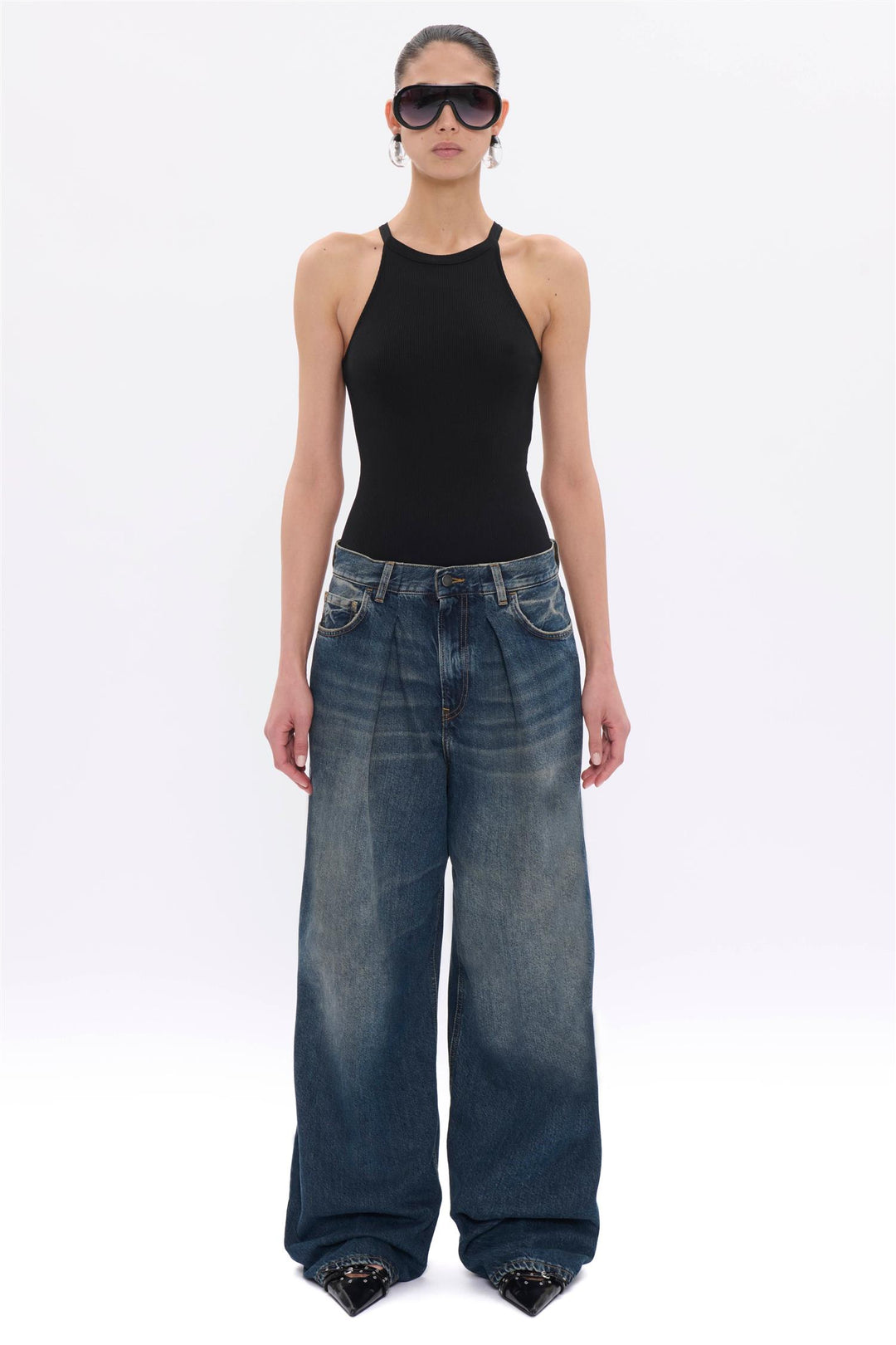 Candy Pleated Wide-Leg Jeans Intense Blue