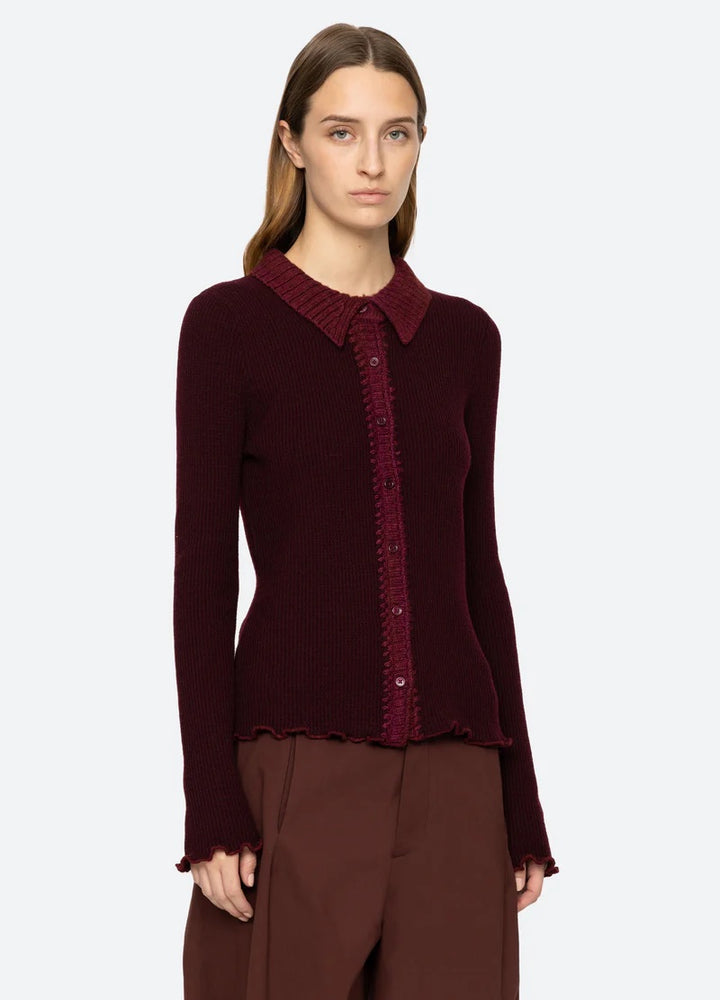 Clare Thermal Knit Cardigan Burgundy