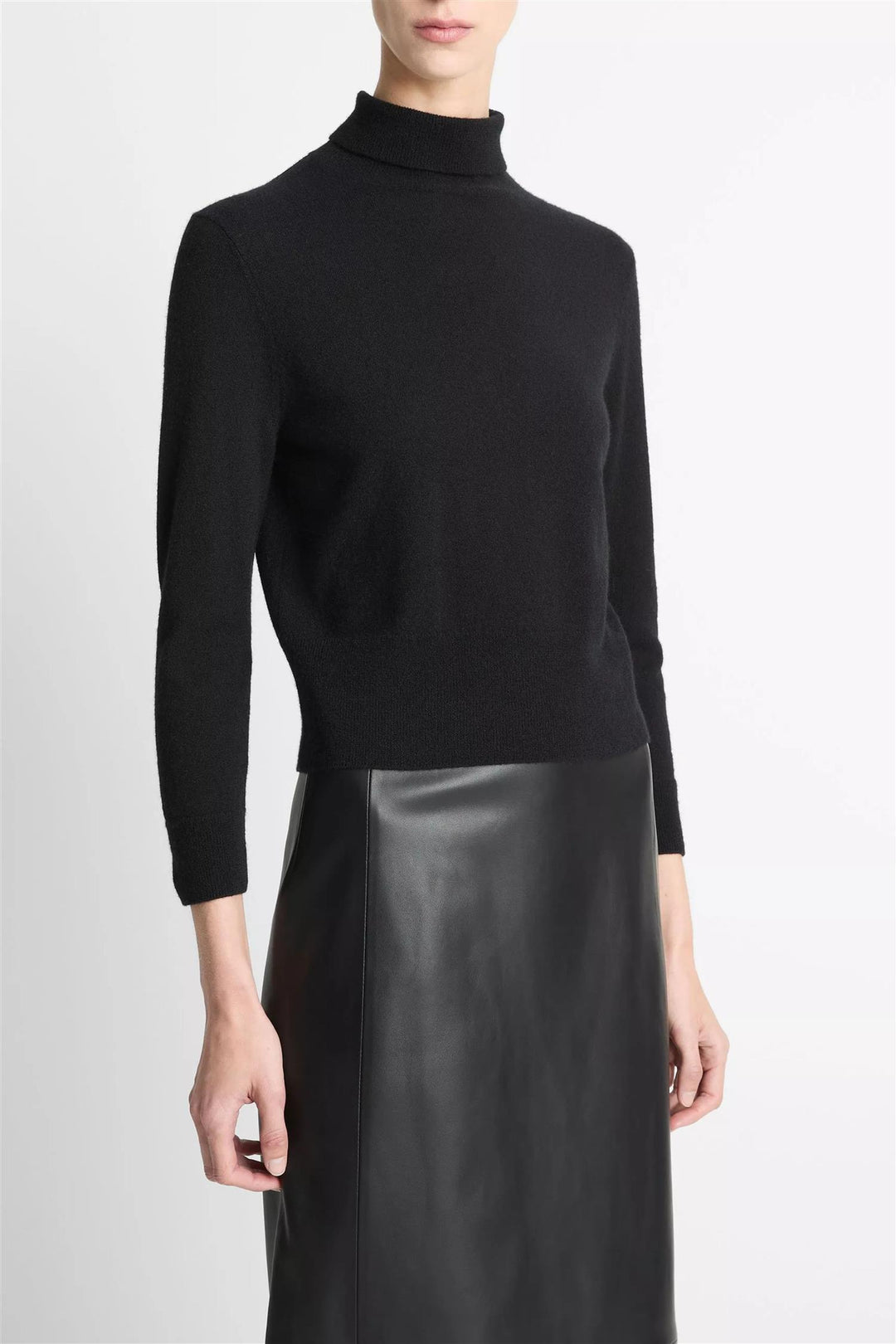 Cashmere-Silk Three-Quarter-Sleeve Sweater Black