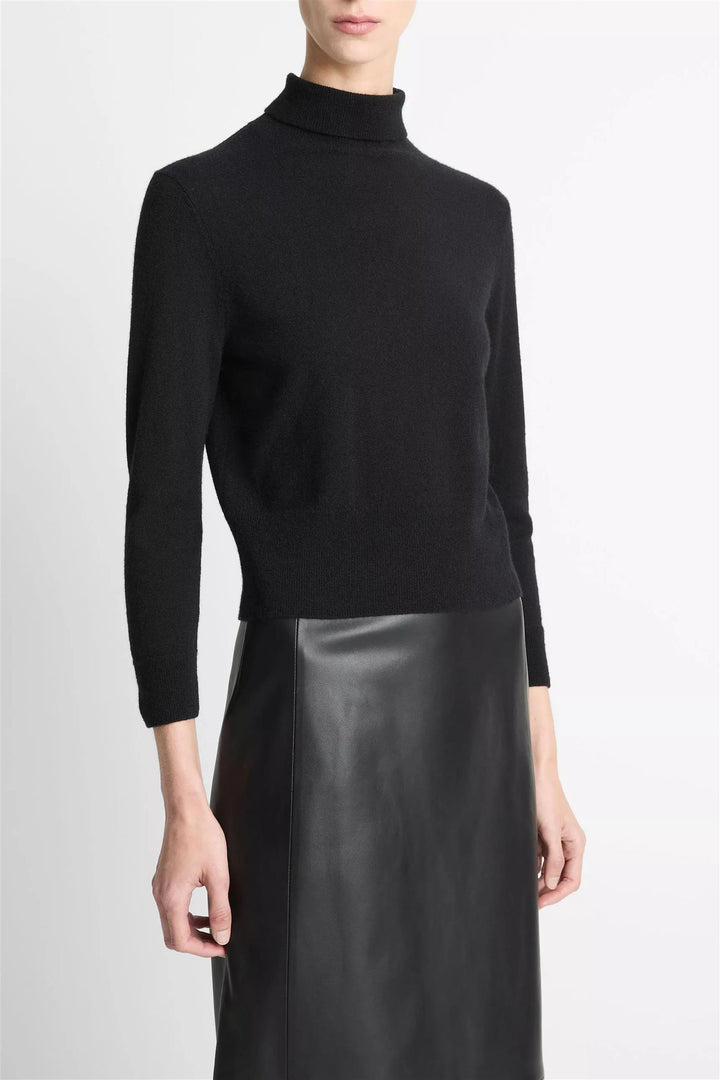 Cashmere-Silk Three-Quarter-Sleeve Sweater Black