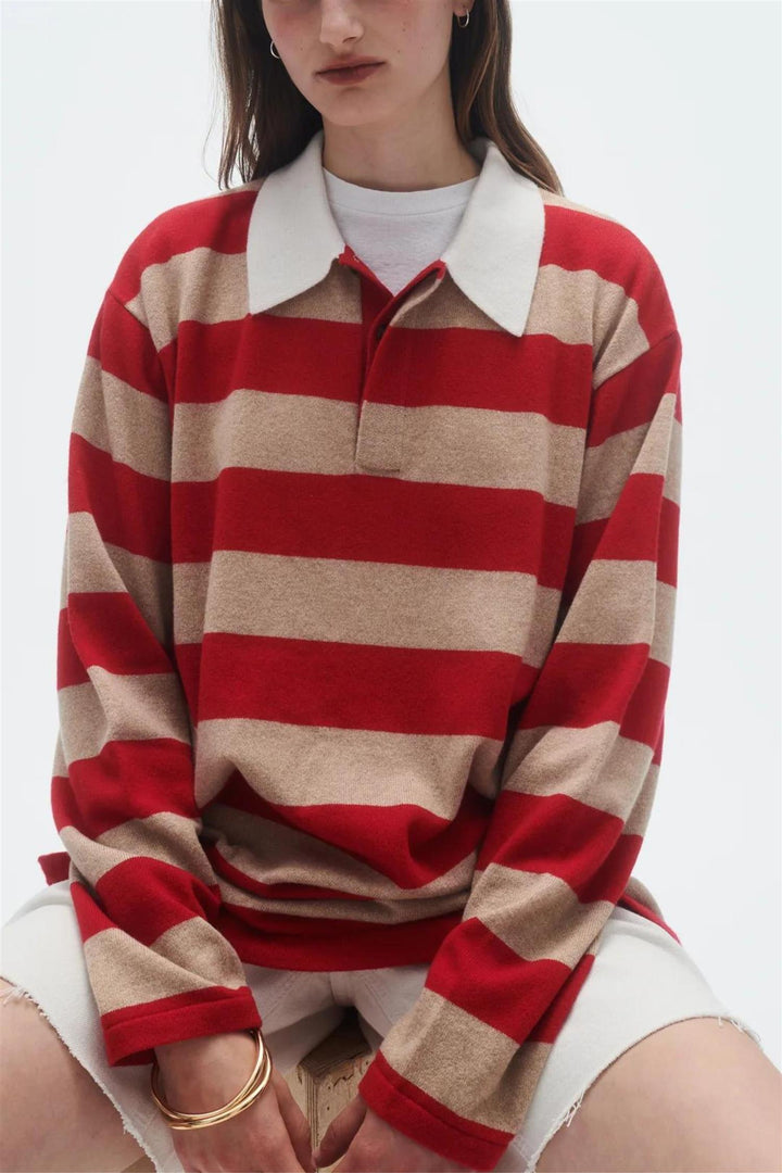 Striped Cashmere Rugby Dune/True Red Stripe