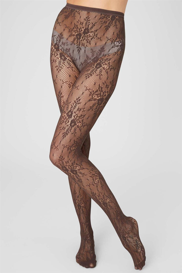 Rosa Lace Tights Dark Brown