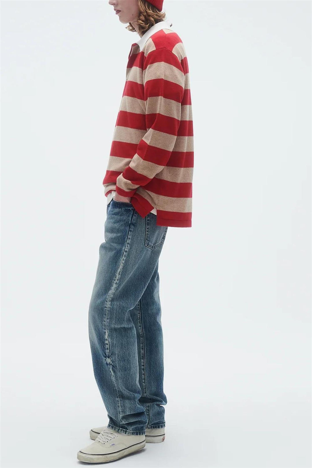 Striped Cashmere Rugby Dune/True Red Stripe