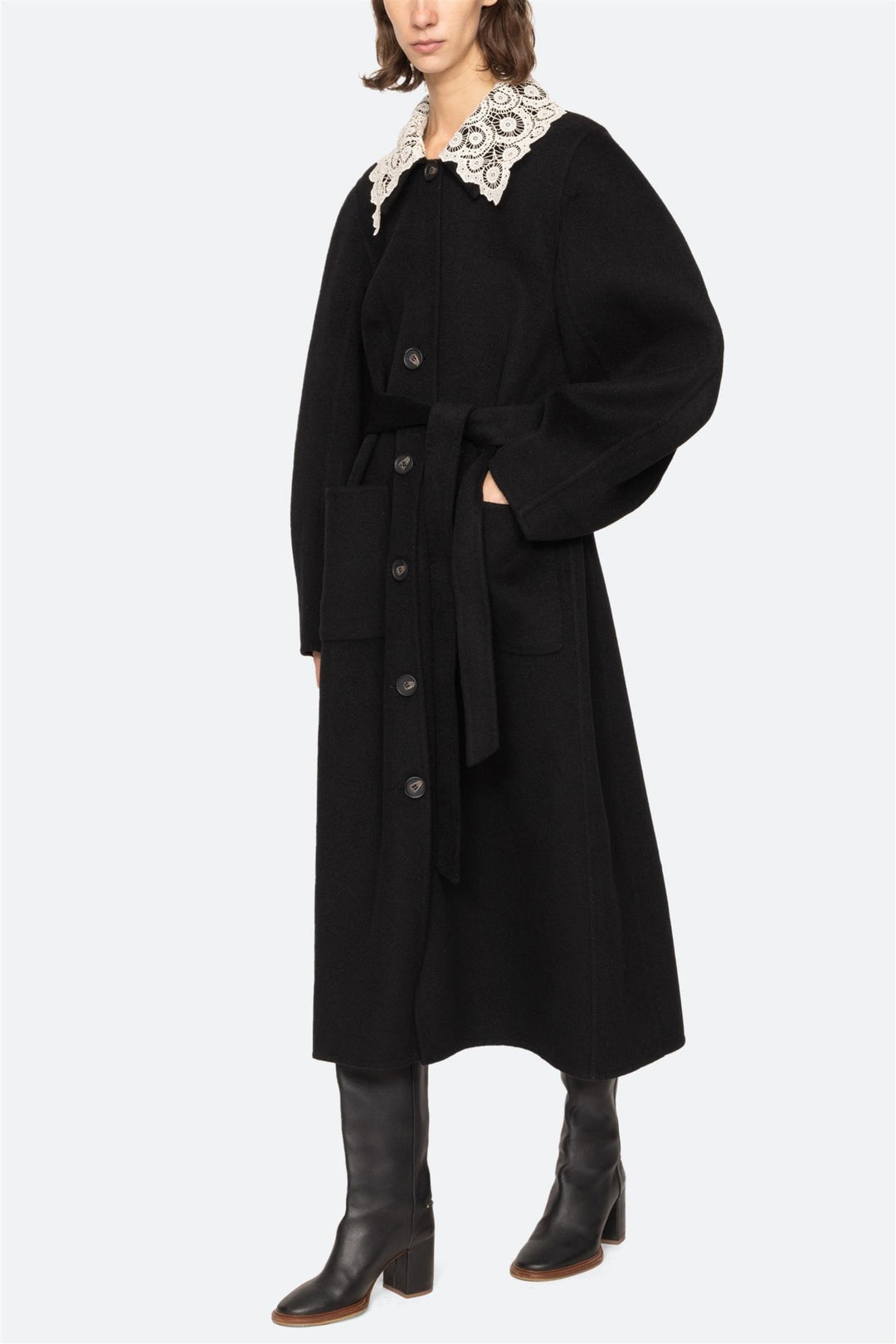 Ellison Solid Lace Collar Coat Black