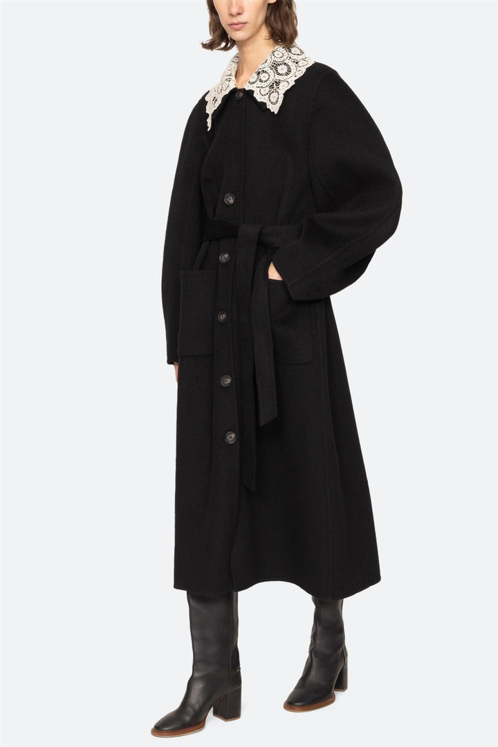 Ellison Solid Lace Collar Coat Black