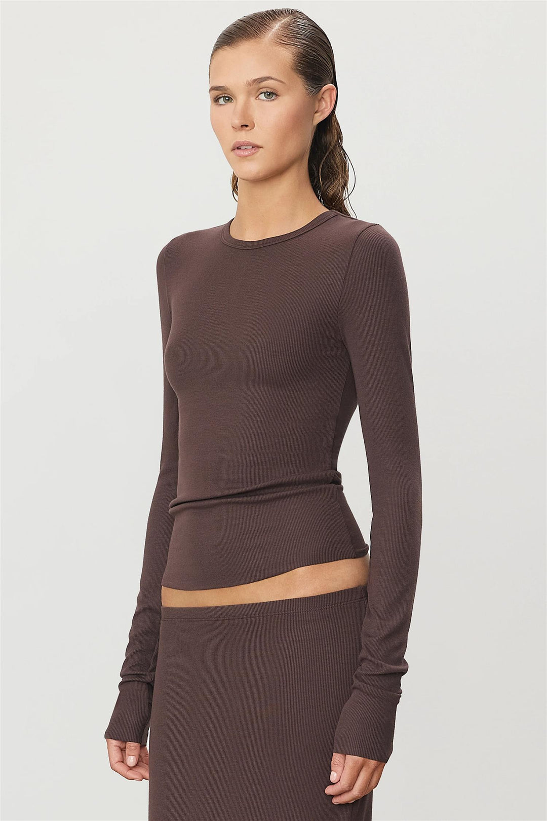 Long Sleeve Fitted Top Espresso