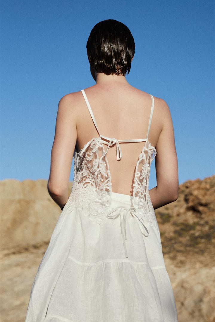 Midi Slip Lace Dress White