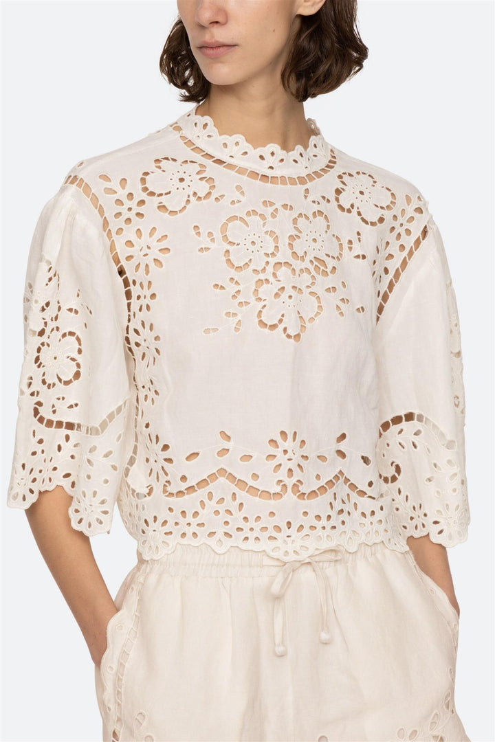 Lula Embroidery Short Sleeve Top White