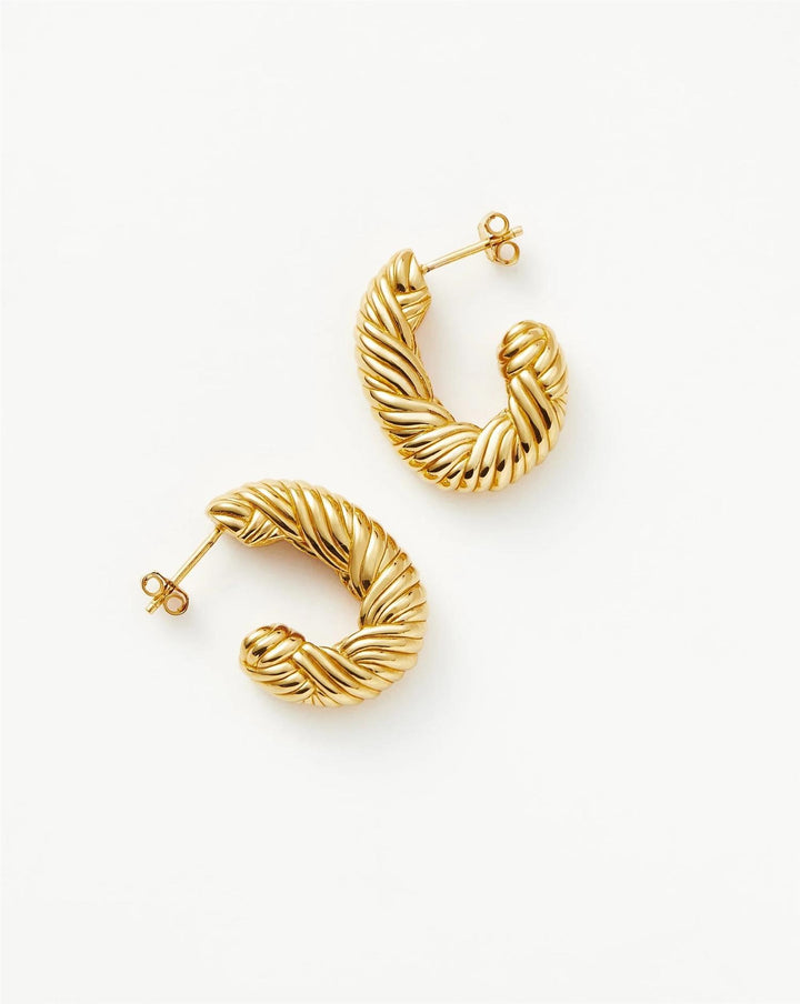 Wavy Ridge Twisted Chubby Medium Hoop Earrings