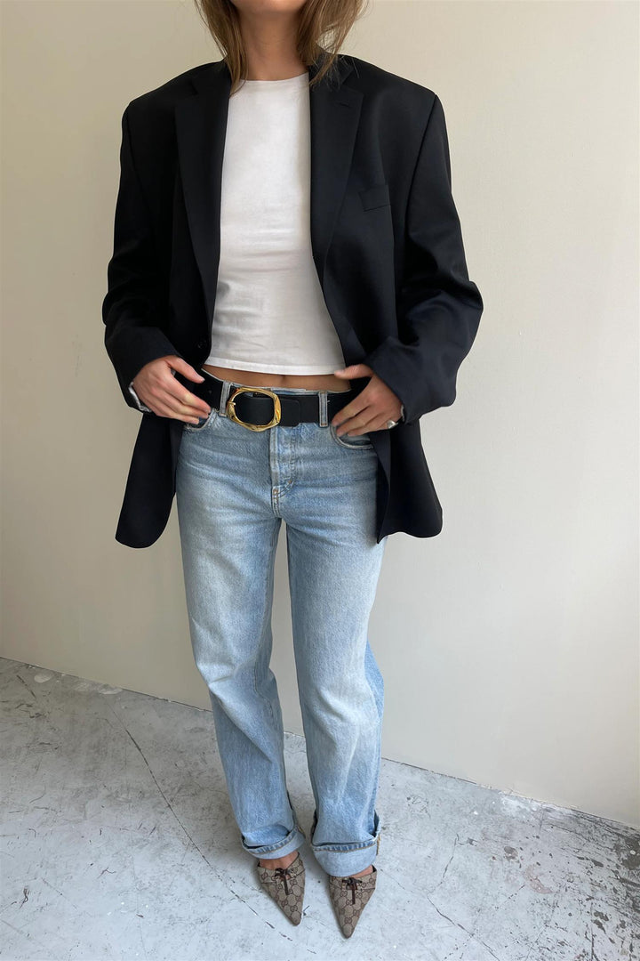 Button-Back Single Breasted  Blazer Black