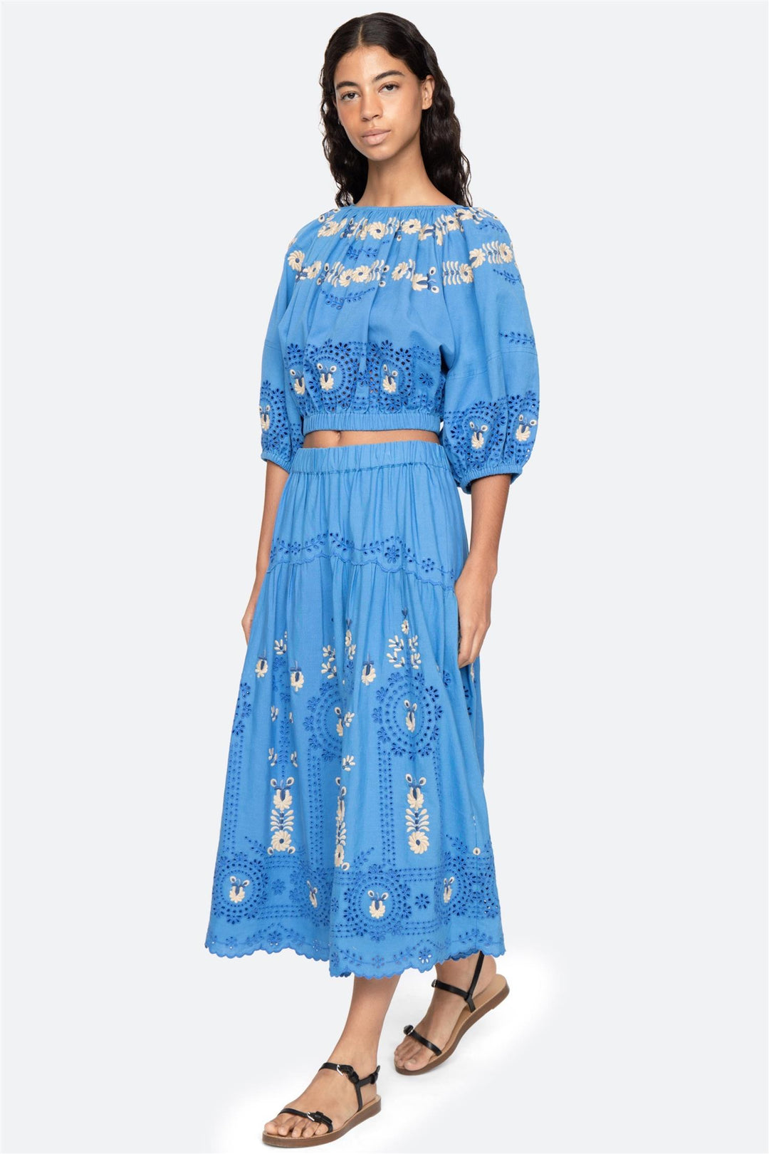 Catharina Embroidered Bubble Top Blue