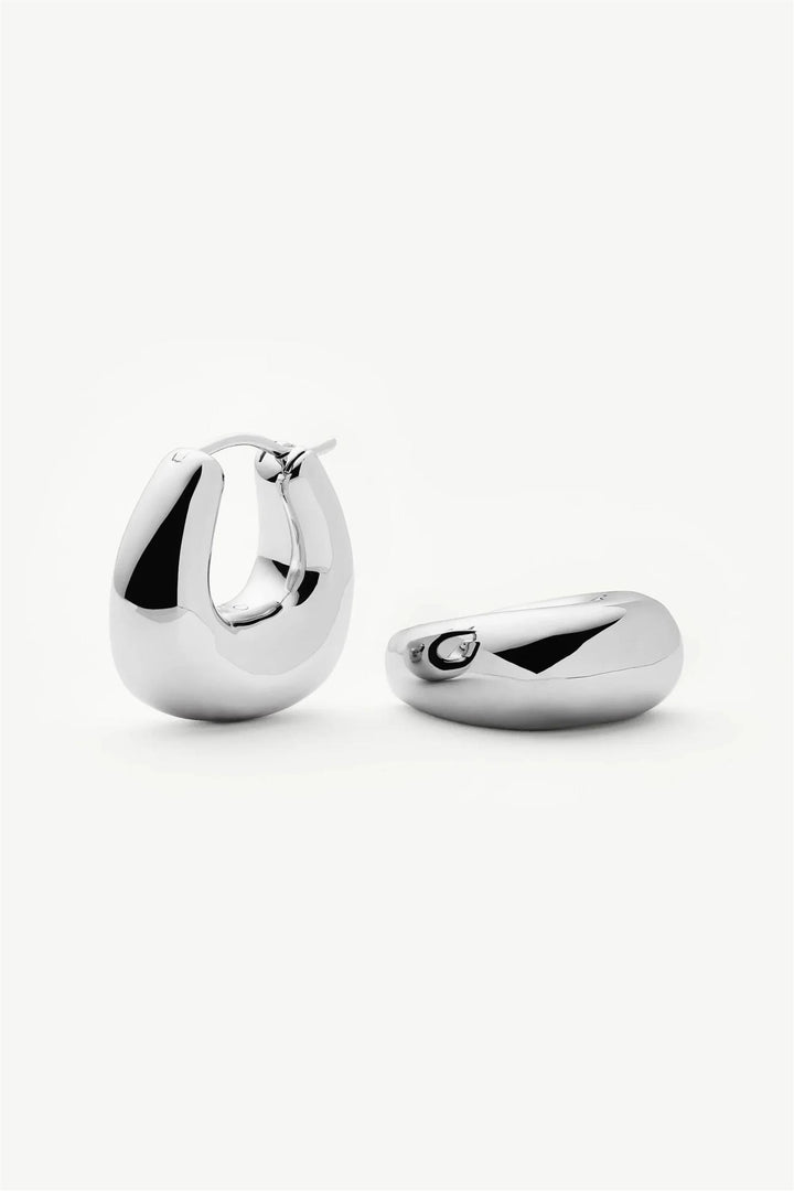 Sculptural Chubby Small Hoop Earrings Silver