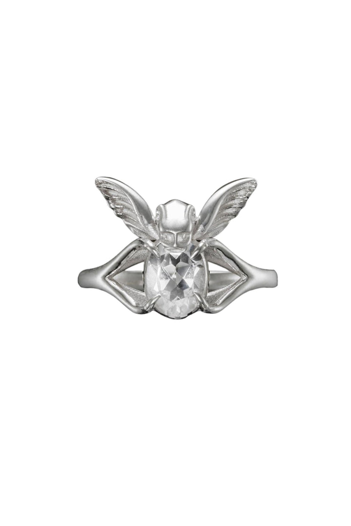 Tiny Gargoyle Ring Silver Clear Quartz