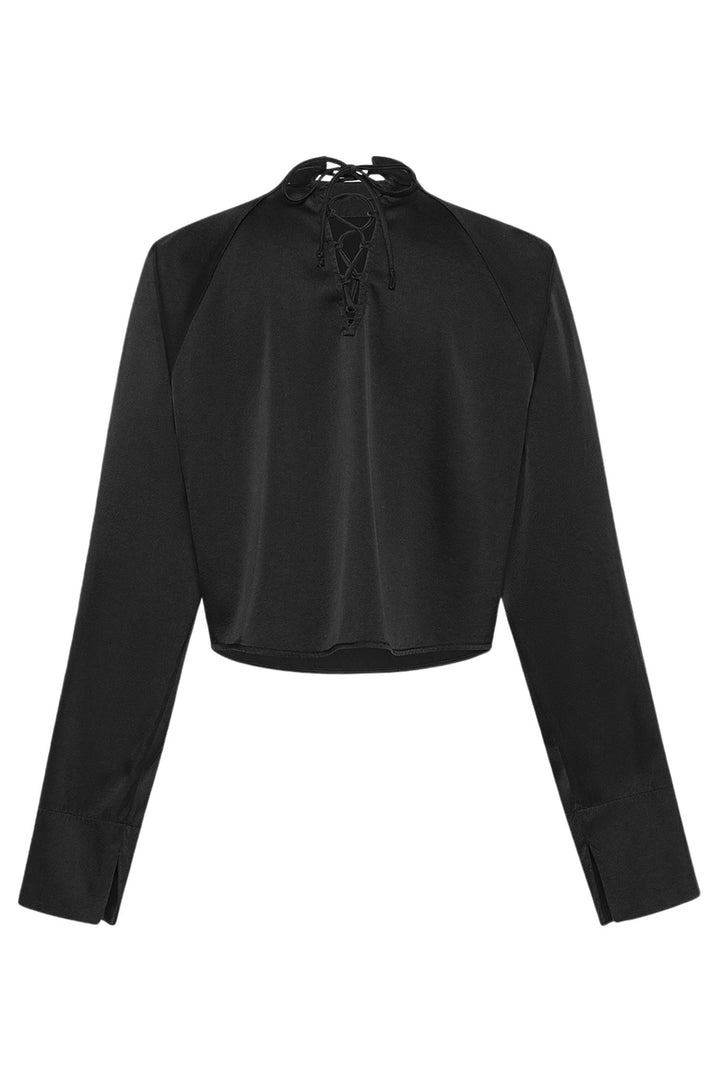 Stretch Silk Satin Crossed Shirt Noir