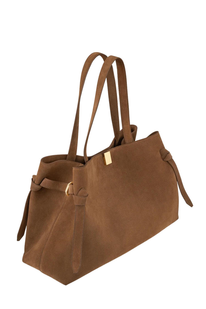 Gyoza Tote Suede Leather Cognac