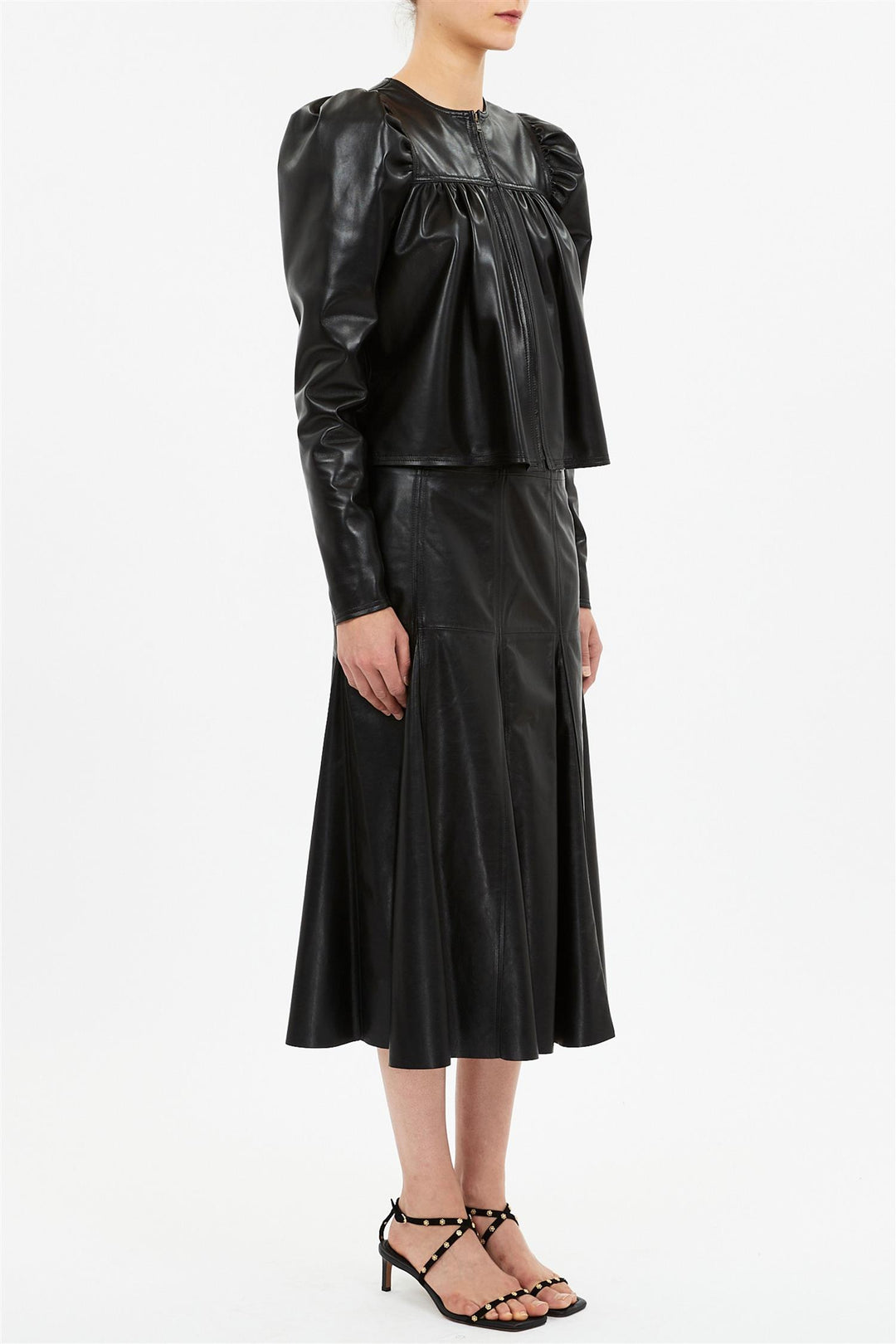 Anouk Zip Up Leather Jacket Noir