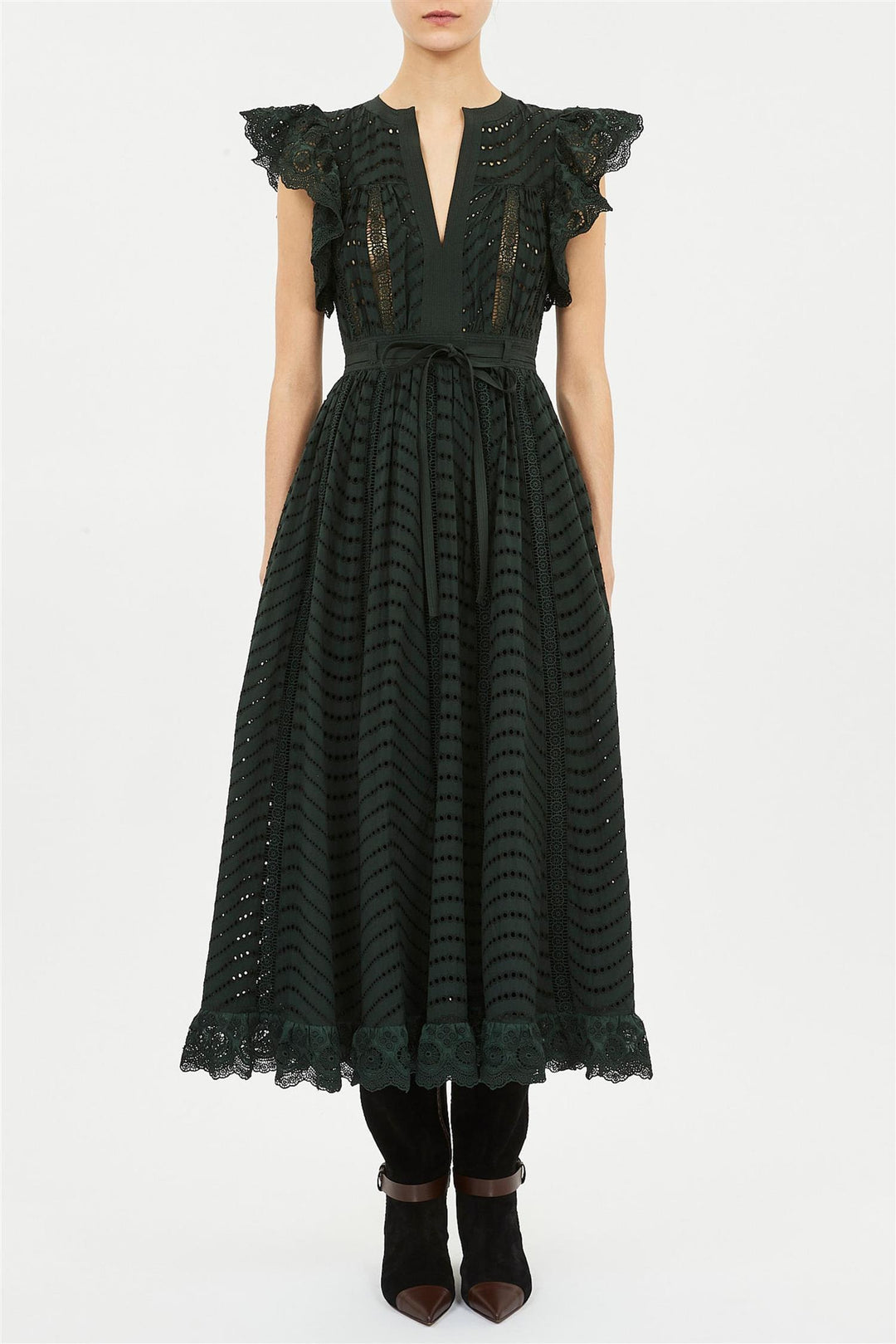 Olga Flutter Sleeve Midi Dress Cypress