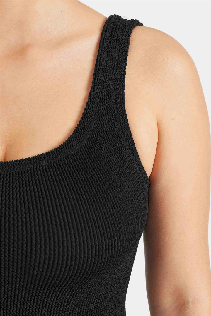 Coverage Square Neck Crinkle Swimsuit Black