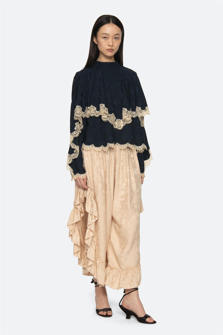Shay Lace Long Sleeve Top Navy