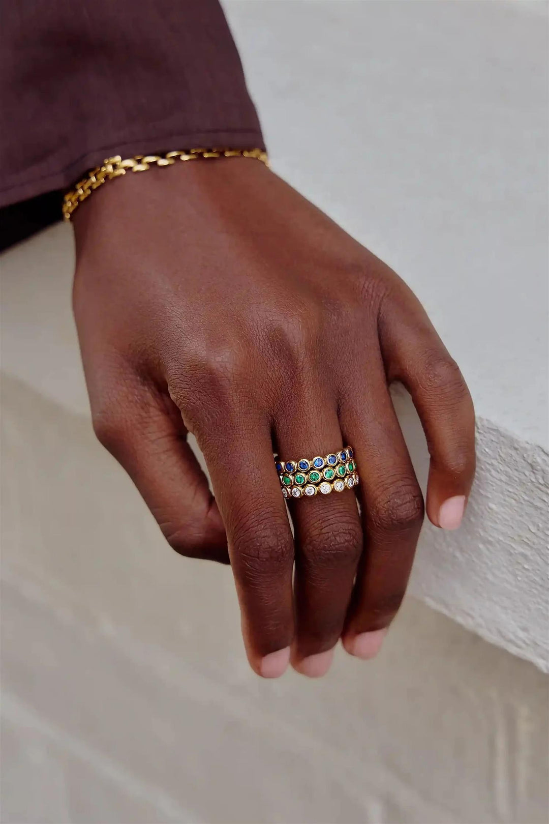 Tennis Eternity Stacking Ring Gold