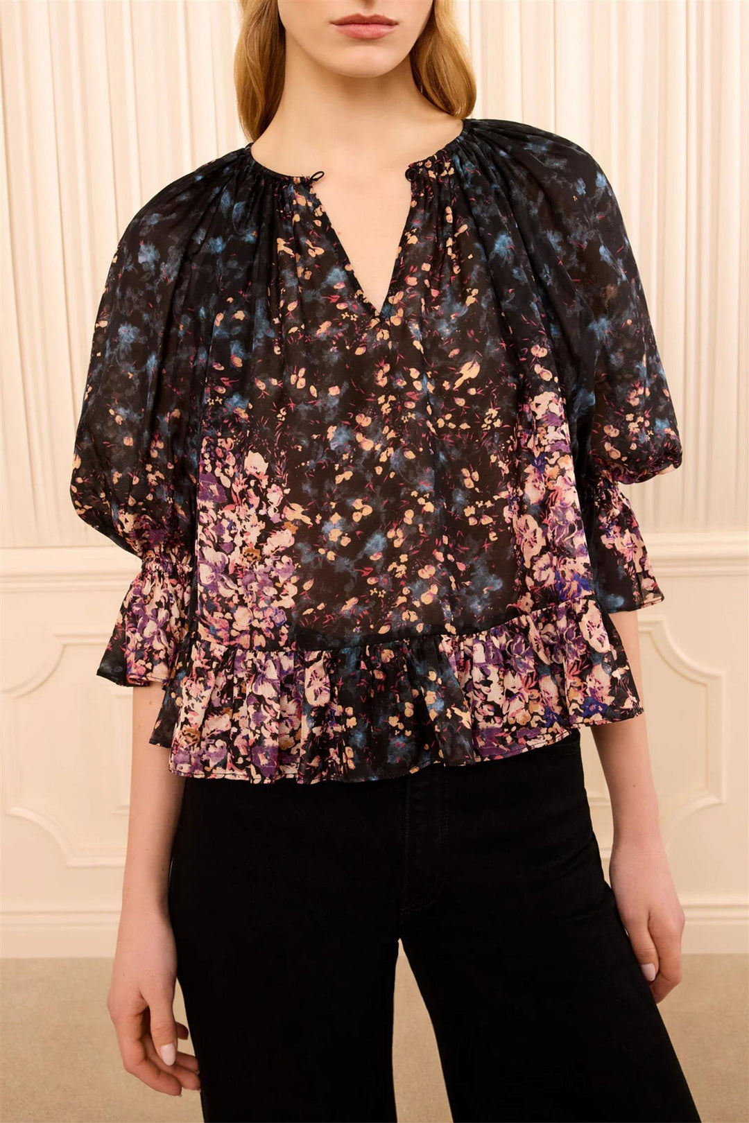 Elise Short Sleee Silk Blouse Eclipe