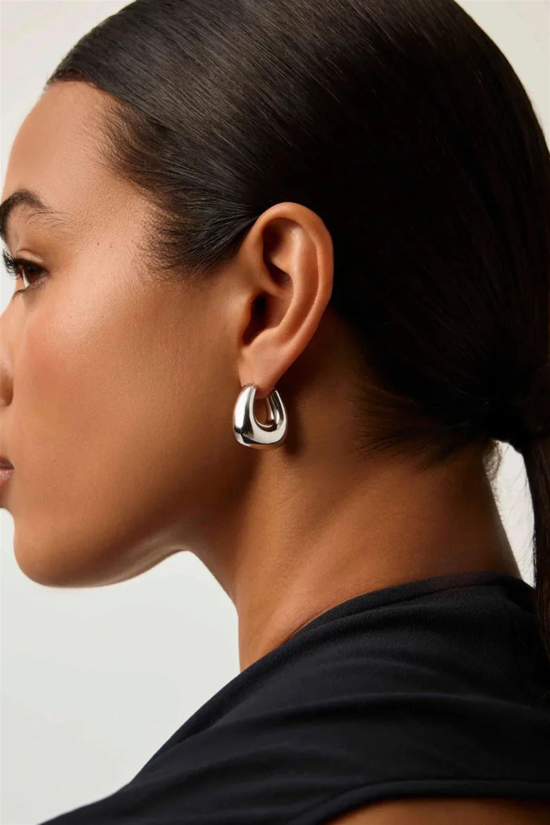 Sculptural Chubby Small Hoop Earrings Silver