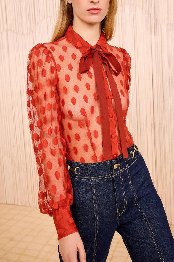 Soraya Lace Neck-Tie Blouse Ruby