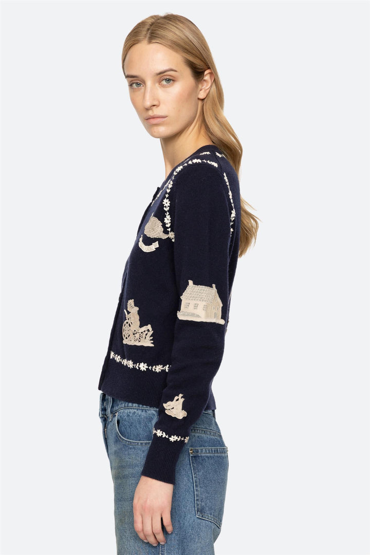 Margureite Lace Patch Cardigan Navy