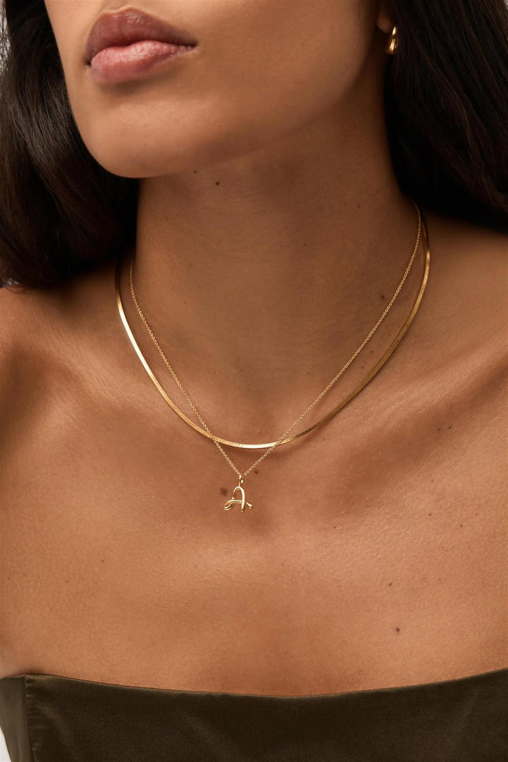 Curly Molten Mini Initial Necklace Gold