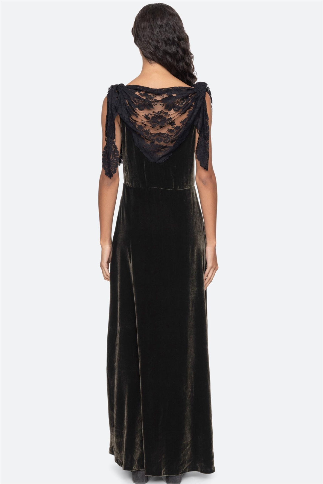 Norabelle Lace Cowl Neck Maxi Dress Olive