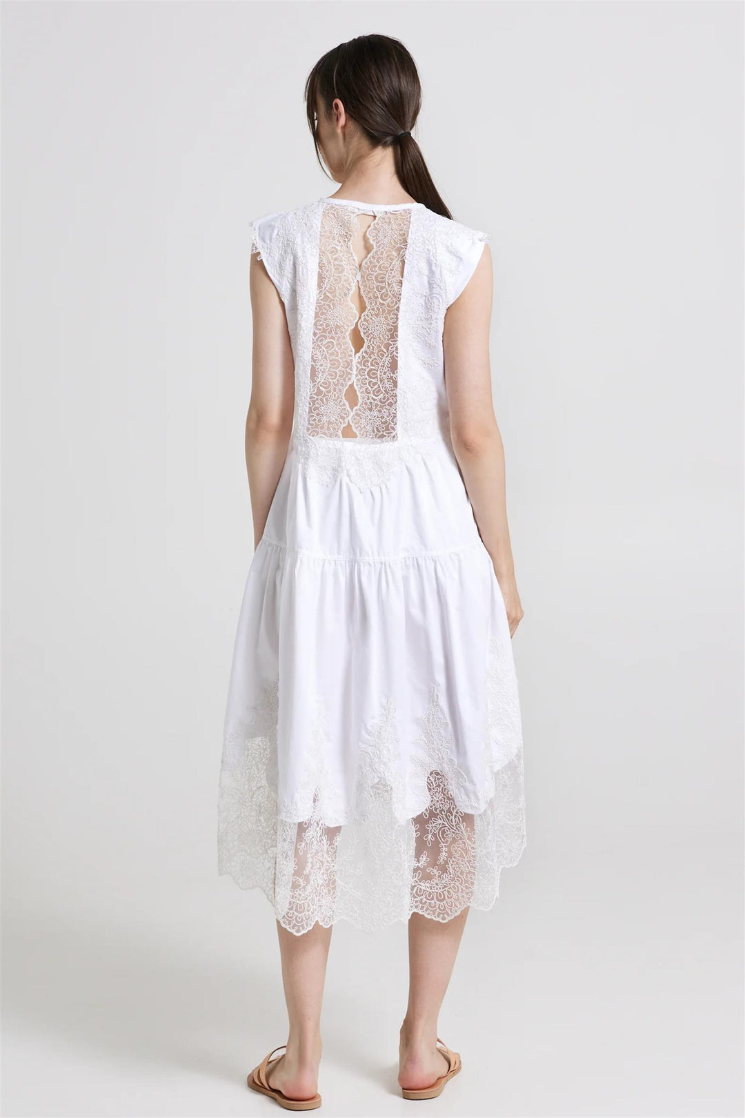 Sleeveless Lace Midi Dress White