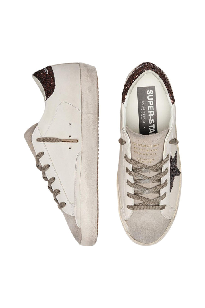 Super-Star White Leather Brown Glitter