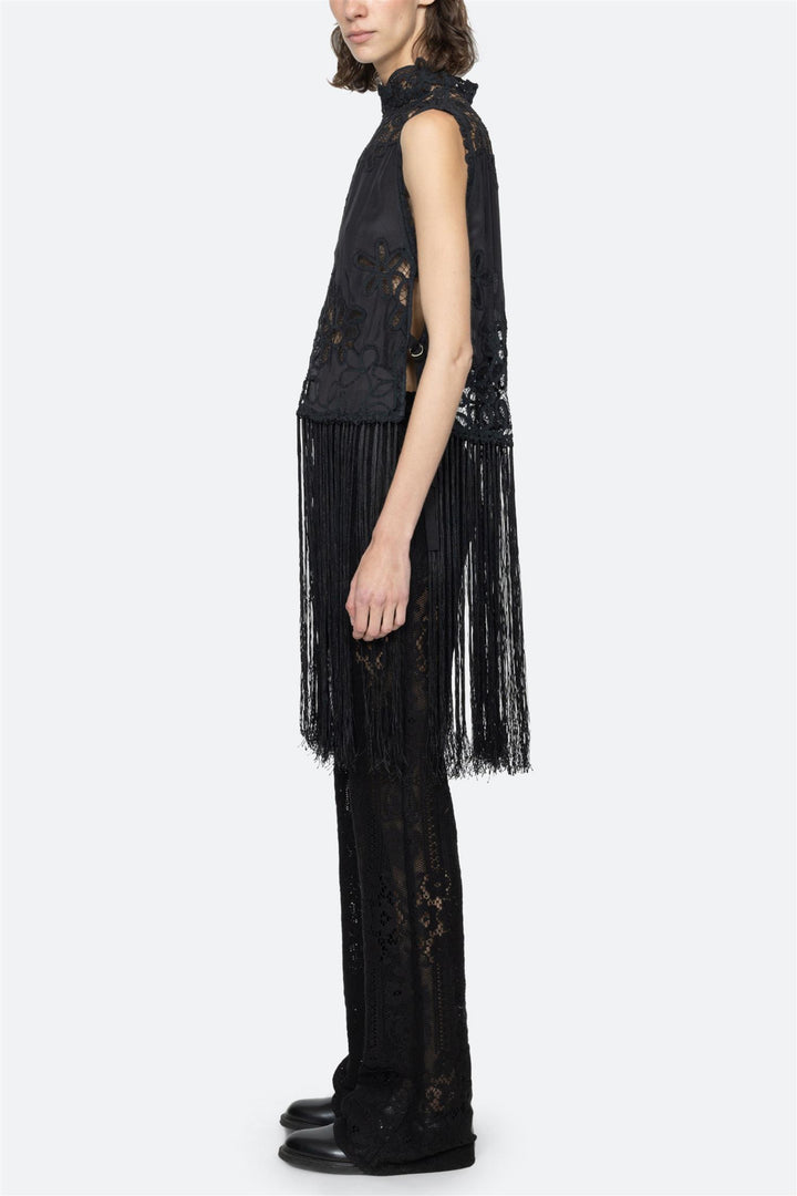 Adelina Battenberg Lace Vest Black
