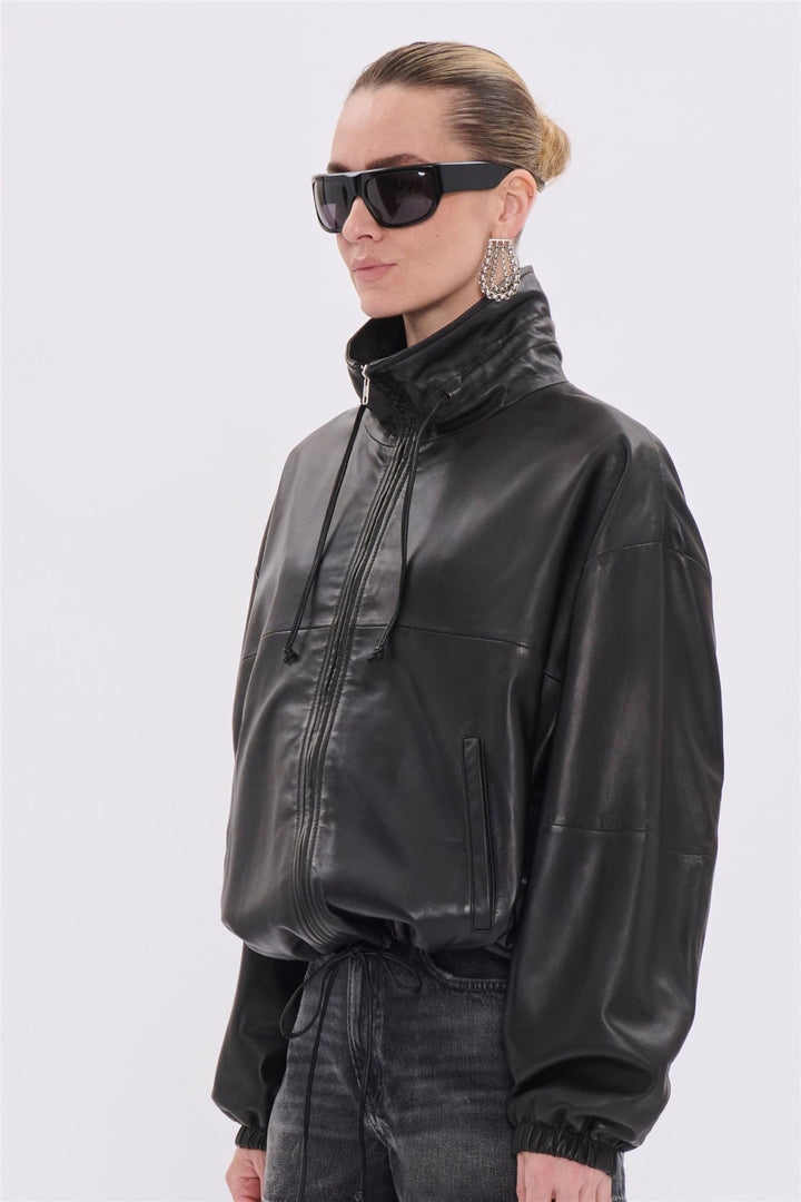 Jordan Nappa Leather Bomber Jacket Black