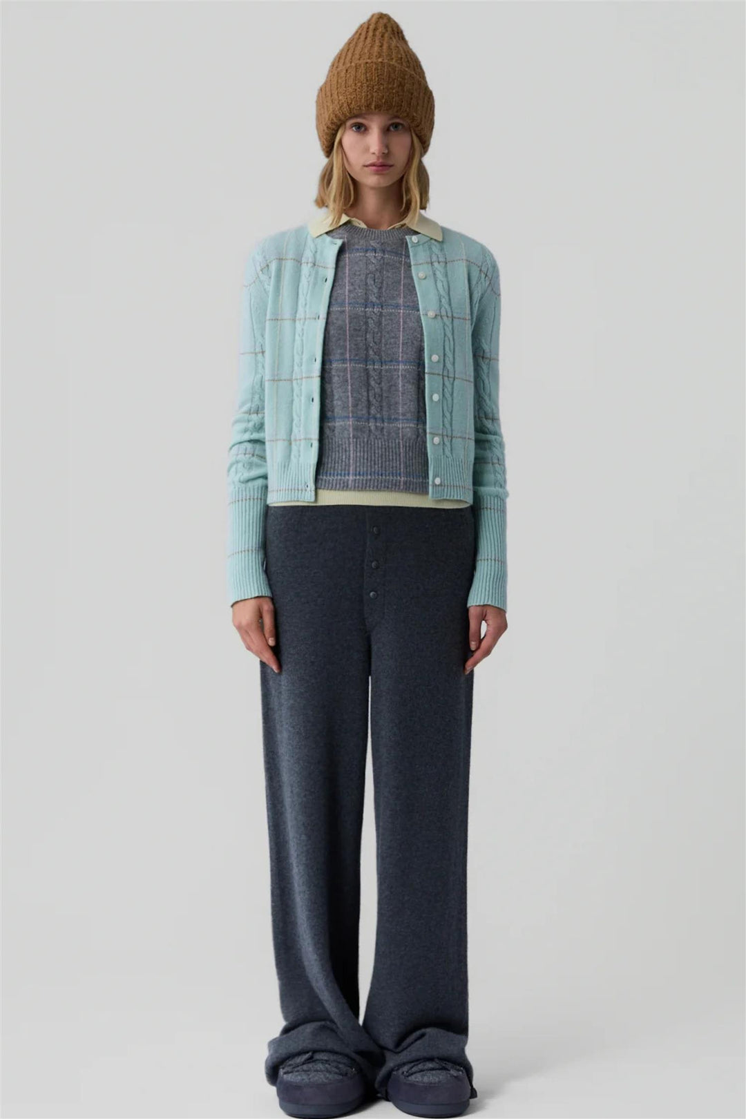 Jane Check Cardigan Seaglass Combo