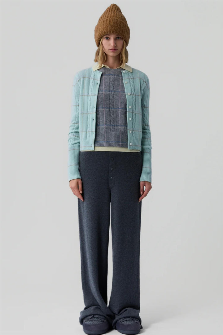 Jane Check Cardigan Seaglass Combo