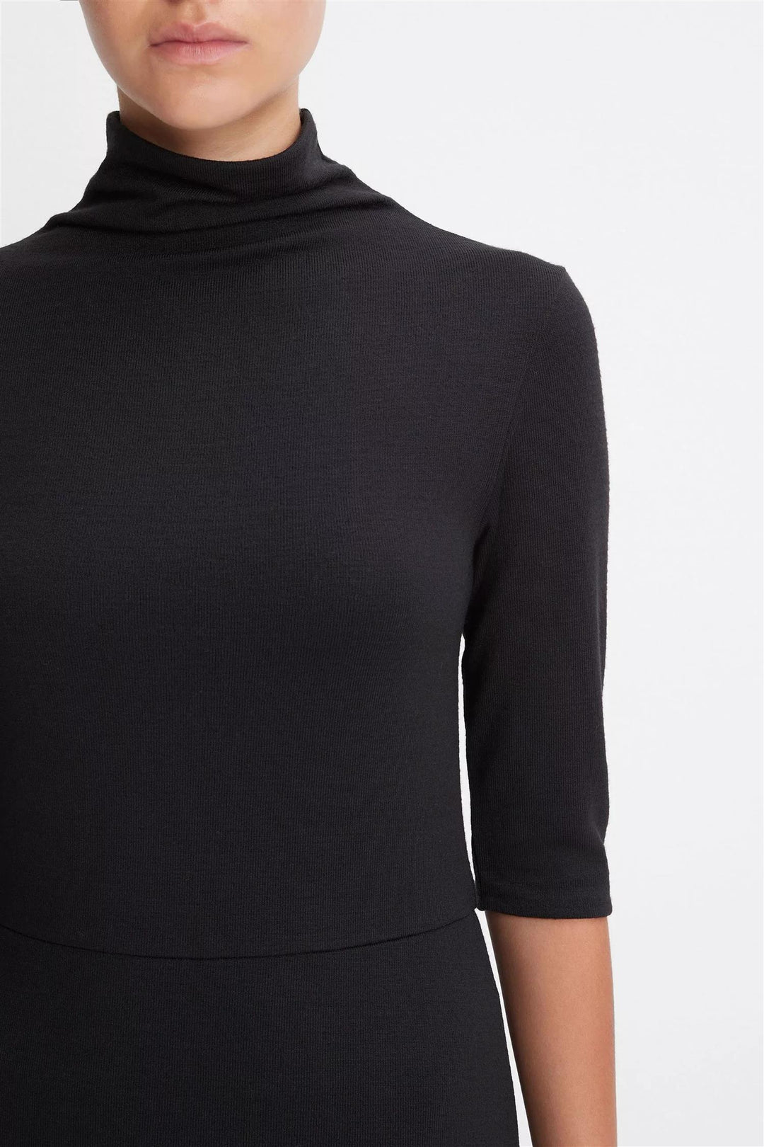 Elbow Sleeve Turtleneck Dress Black
