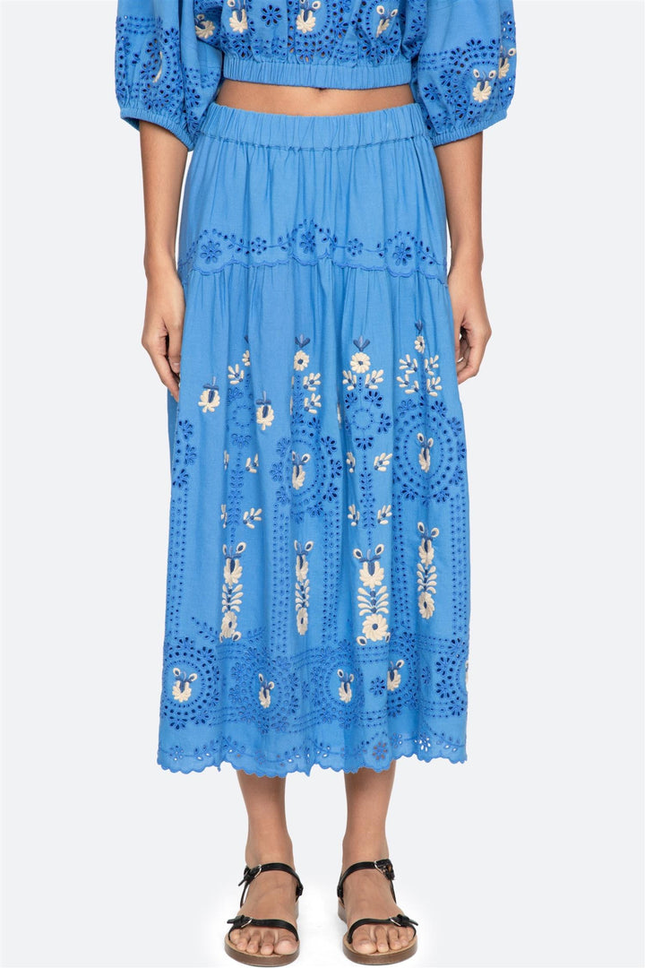 Catharina Embroidered Midi Skirt Blue