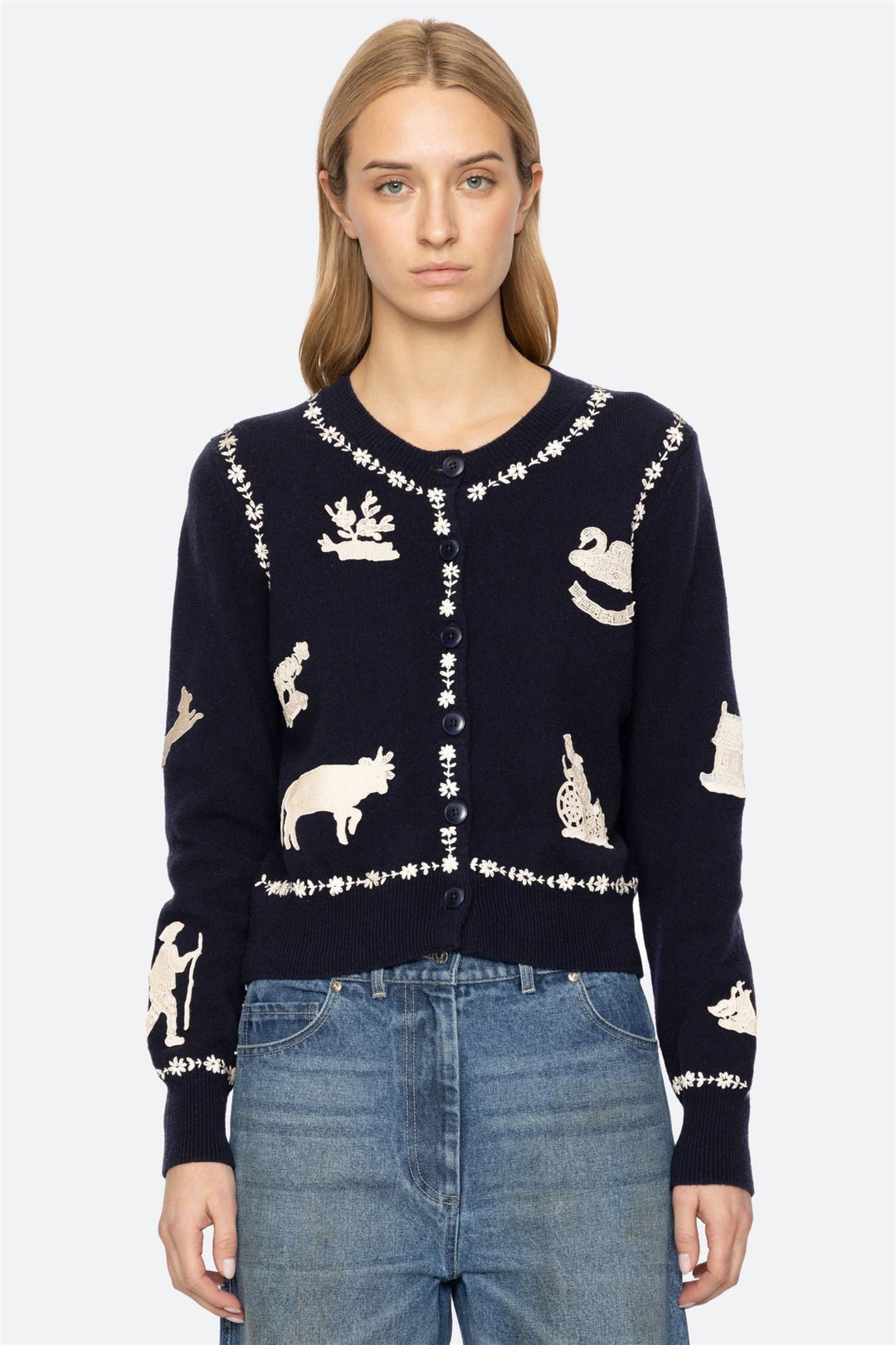 Margureite Lace Patch Cardigan Navy