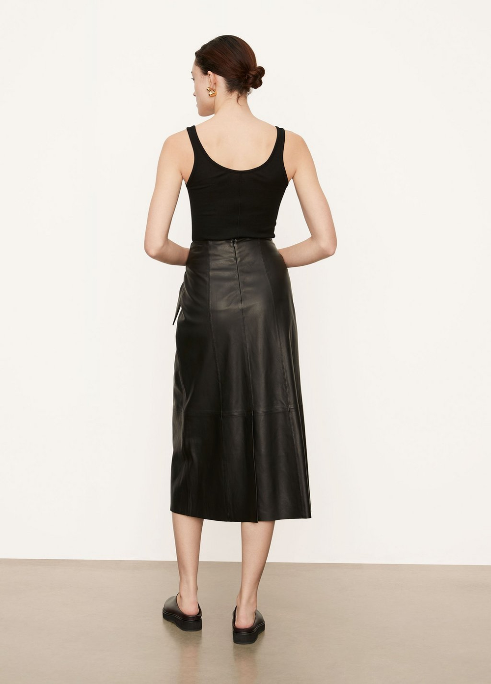 Wavy Buckle Leather Midi Skirt Black