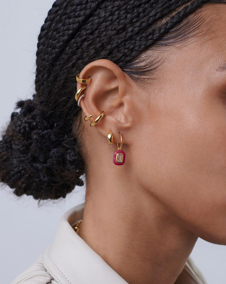 Enamel & Stone Charm Mini Hoop Earrings Pink