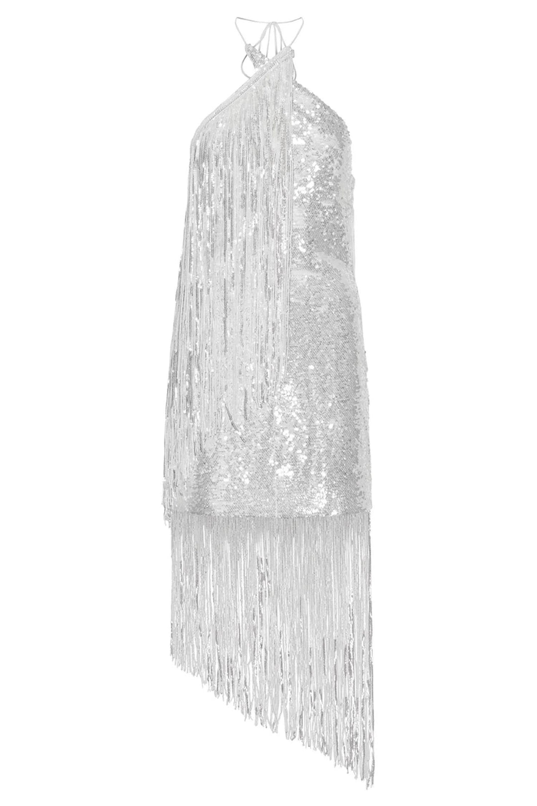 Noor Sequins Mini Fringe Dress Bright White