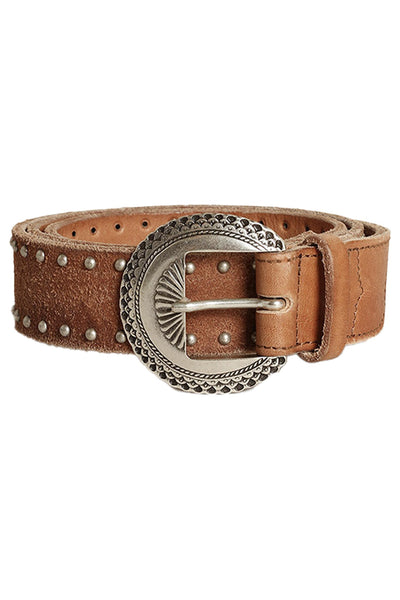 Ranch Belt Washed Leather with Studs Cuoio