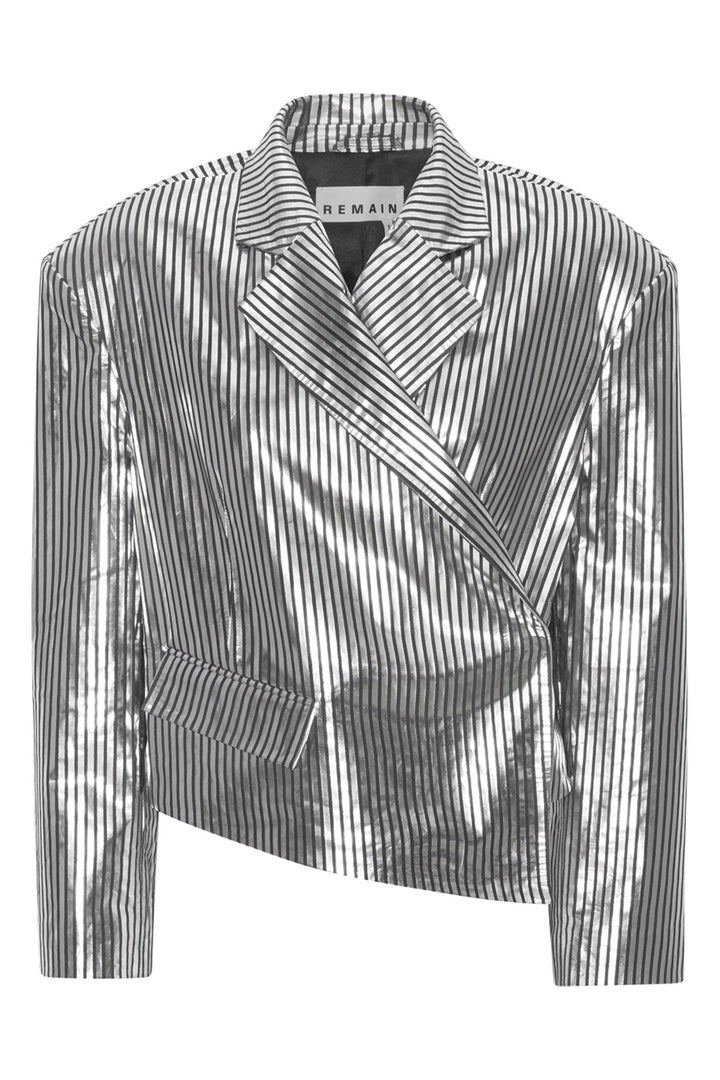 Striped Leather Blazer Black Silver