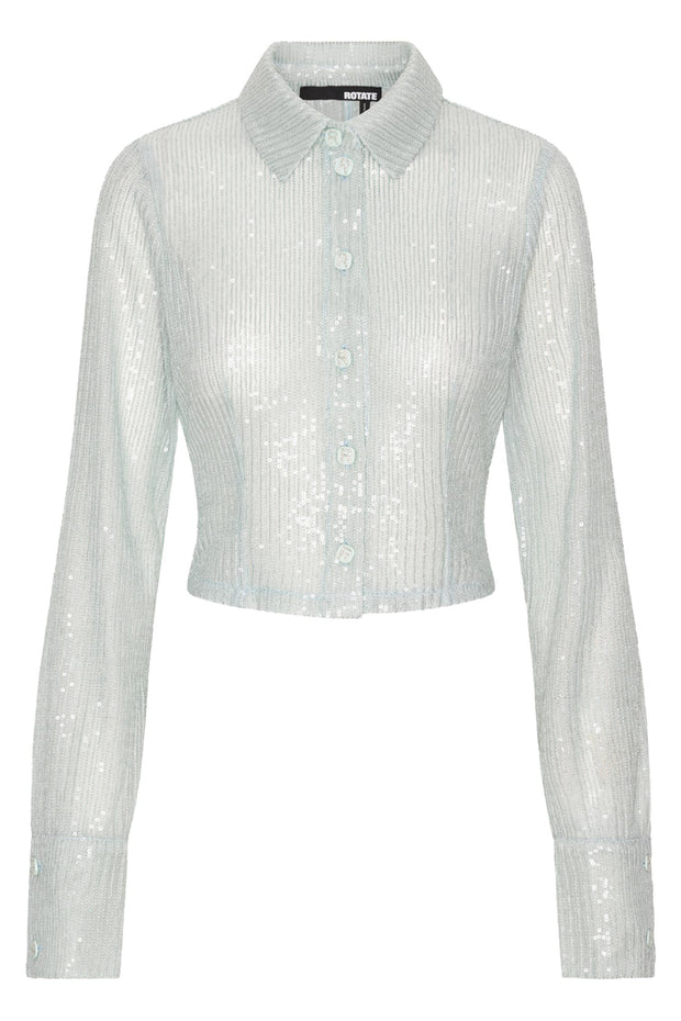 Kana Sequins Long Sleeve Fitted Shirt Wan Blue