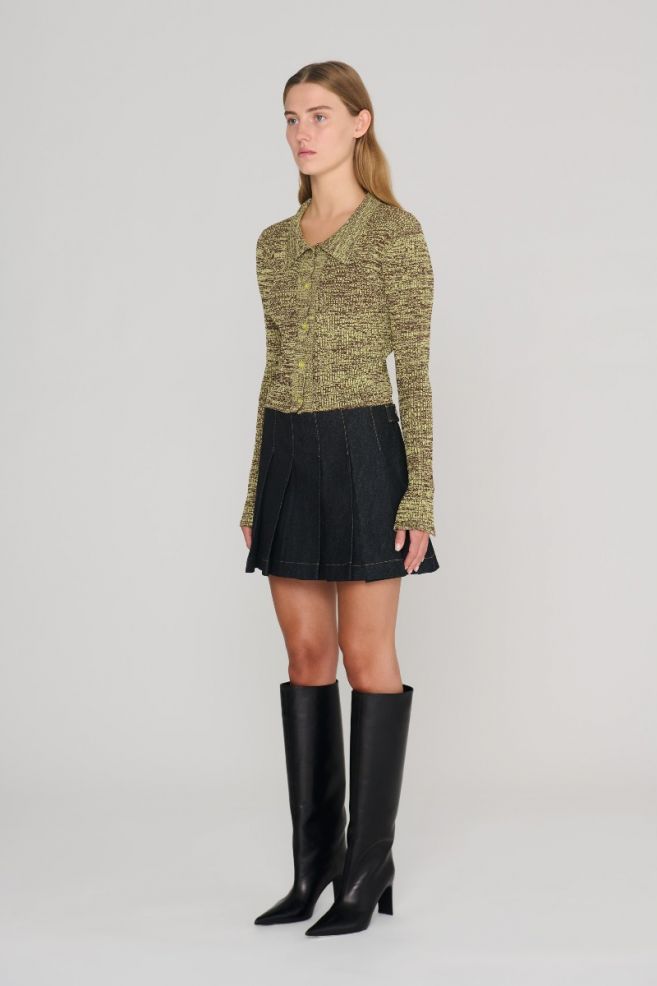 Raw Denim Pleated Mini Skirt Black