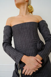 Bea Corset Grey Pinstripe