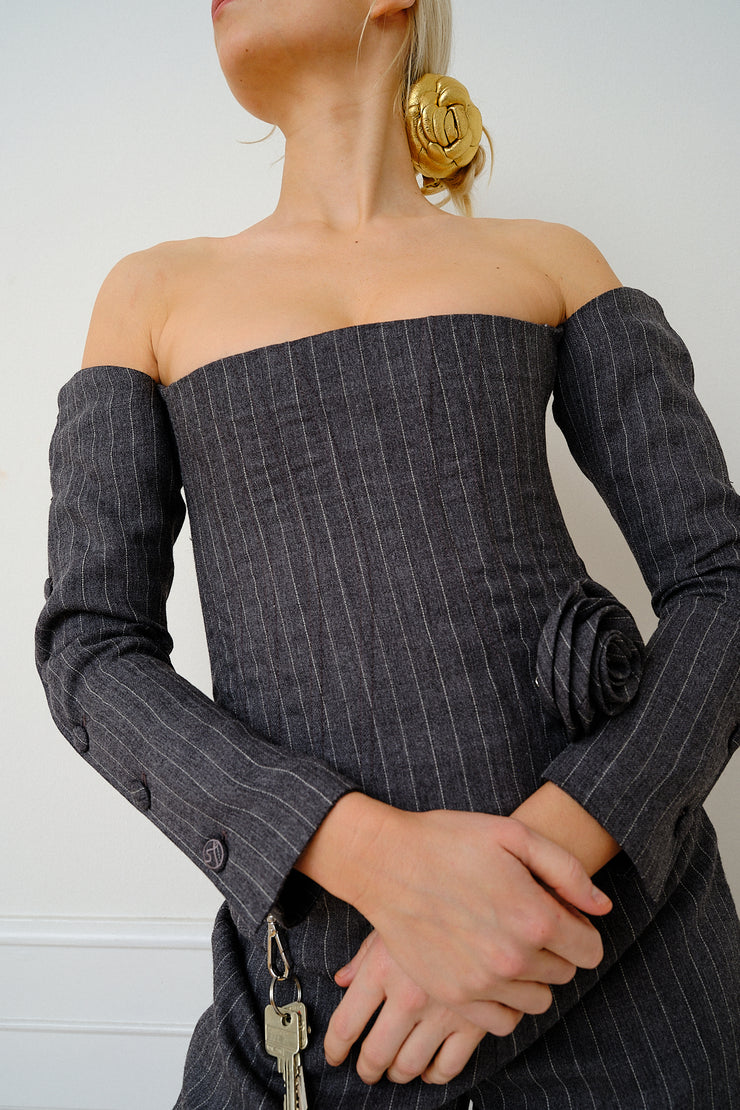 Bea Corset Grey Pinstripe